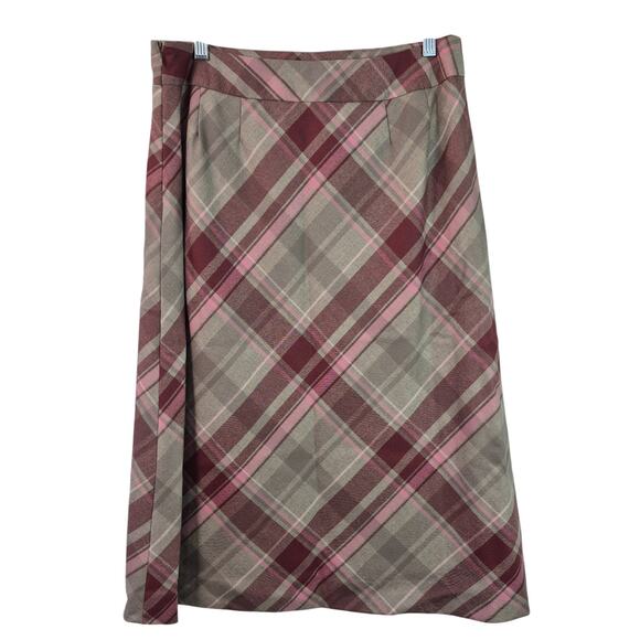 Pendleton Pink Tan Burgundy Vintage USA Wool Lined Max Skirt 12 - Picture 2 of 4